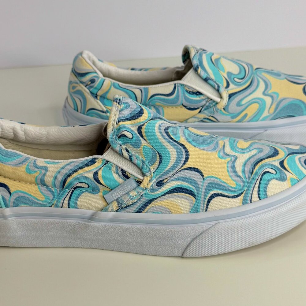 Women's 6.5 Vans Slip-On Swirl Turquoise Skate Shoes - Picture 5 of 8